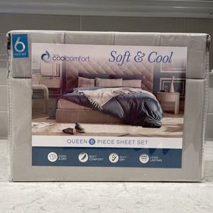 6 Pc QUEEN Soft & Cool High IQ Cool Comfort Fabric Sheet Set Taupe / Gray Sheets
